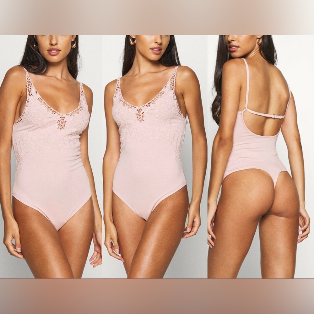Free People | Lea Pink Embroidered Floral Front Bodysuit